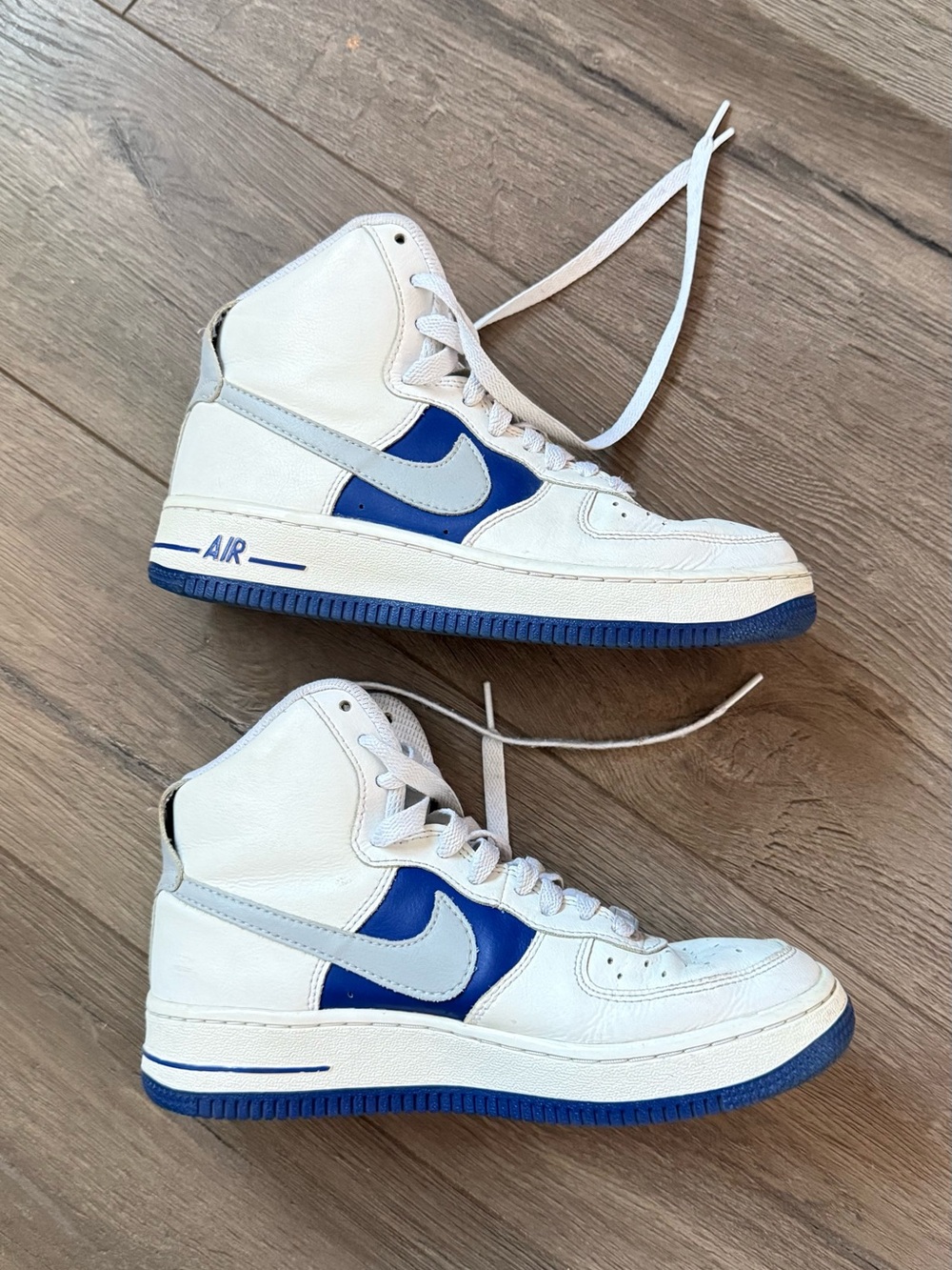 Nike White and Blue High-Top Sneakers